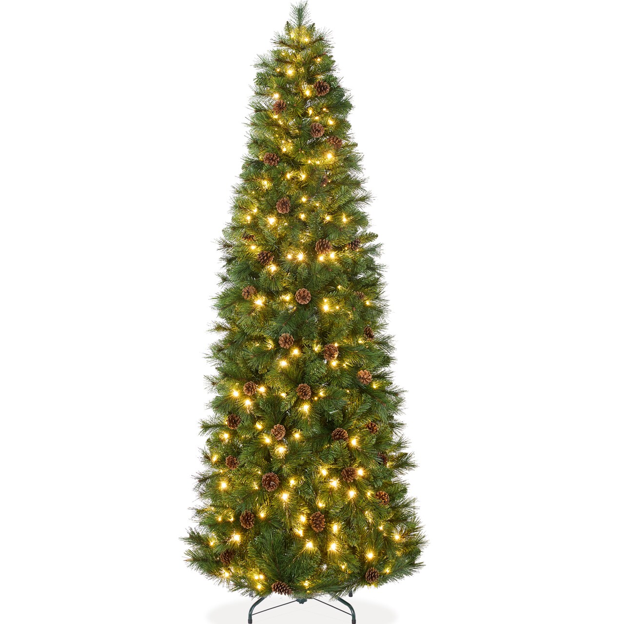 Best Choice Products Pre-Lit Artificial Scotch Pine Pencil Christmas Tree w/ LED Lights Metal Stand